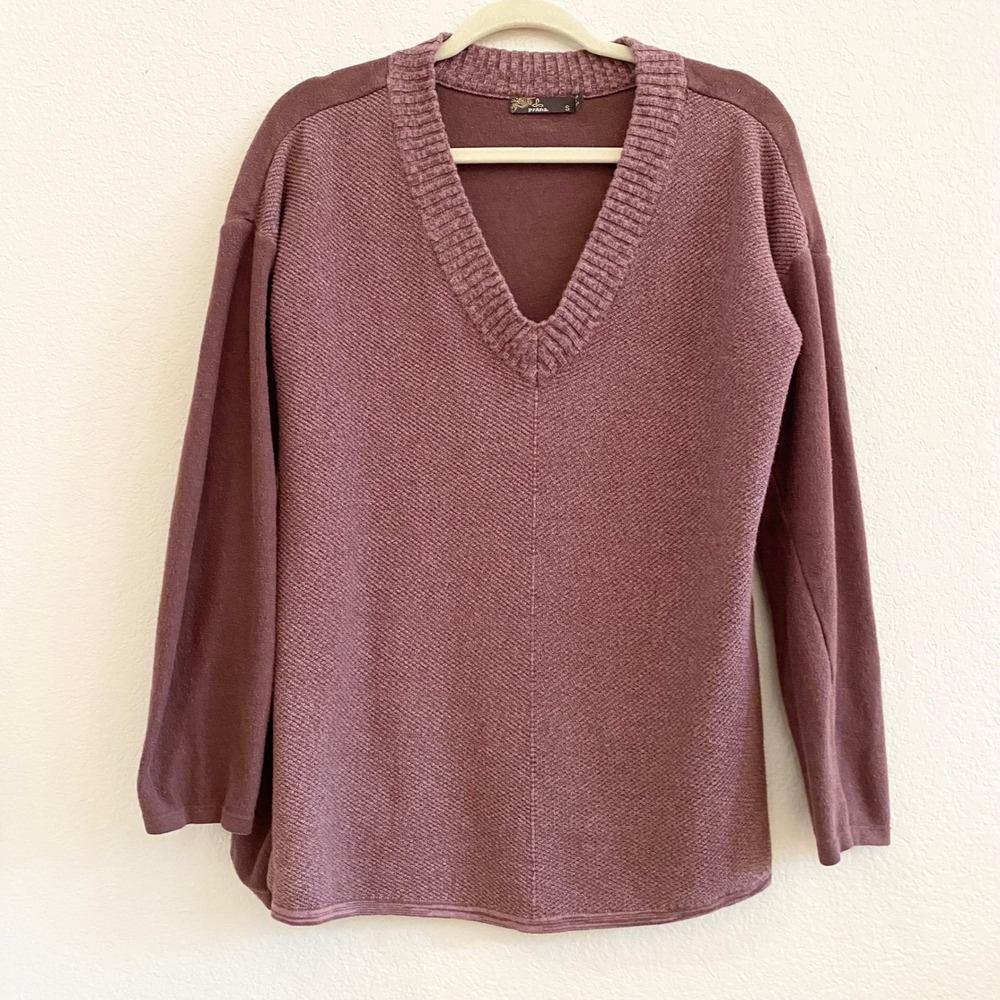 Prana Mens V Neck‎ Textured Pullover Sweater Burgundy Size S